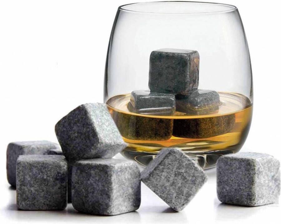 18 Whiskey Stenen Ijsblokjes 2 x 9 Stuks met Opbergzakje – Natural Whiskey Stones Pouch Set