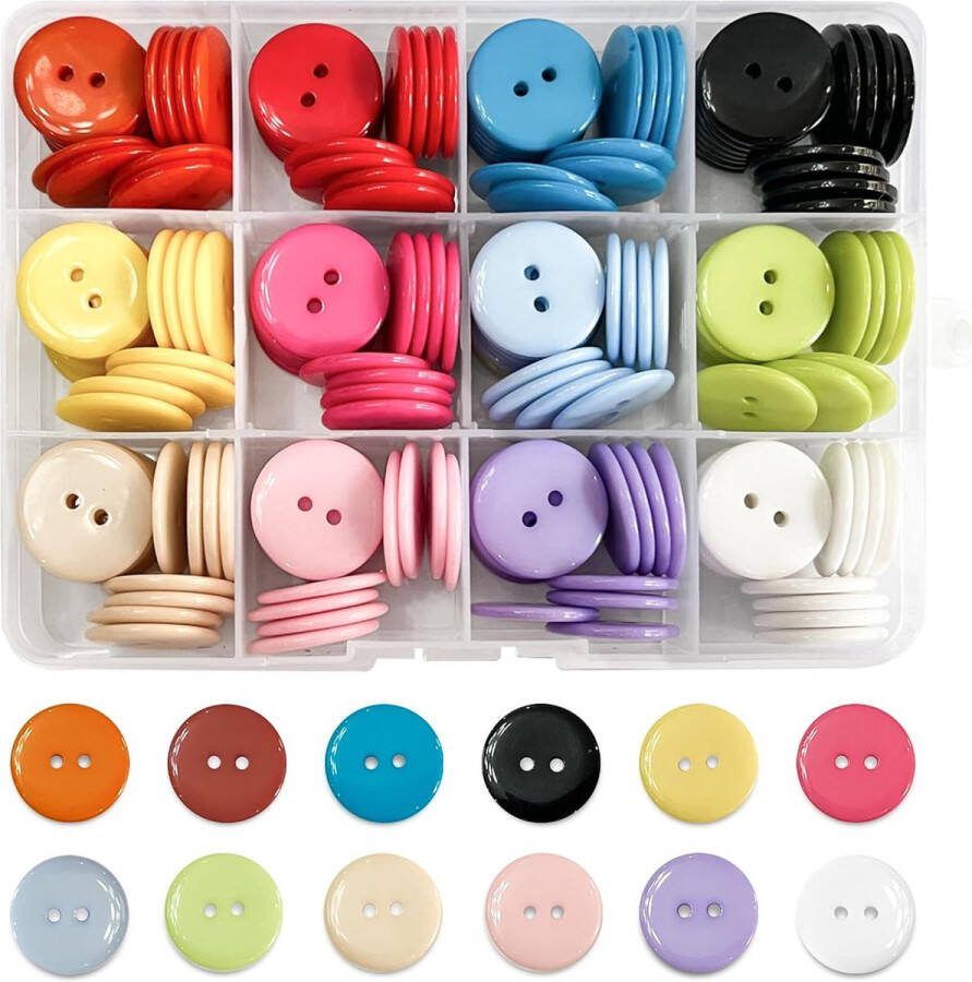180 stuks kleurrijke knopen 20 mm 12 kleuren hars ronde knoppen met opbergdoos grote knoppen voor doe-het-zelf knutselen naaien scrapbooking en decoreren