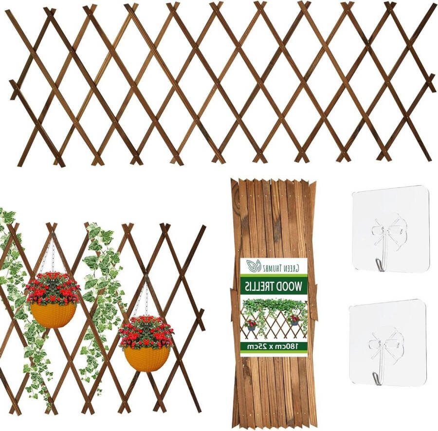 180cm x 25cm Houten Tuinrek met Haken Uitbreidbaar en Versterkt Ideaal voor Klimplanten