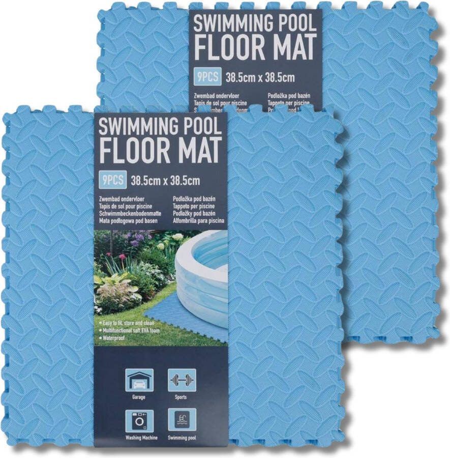 18x stuks Zwembad Tegels Ondervloer Blauw Foam tegels Grip mat Ondergrond Bodem bescherming Puzzelmat voor zwembad 38 5 x 38 5 x 0 8 cm