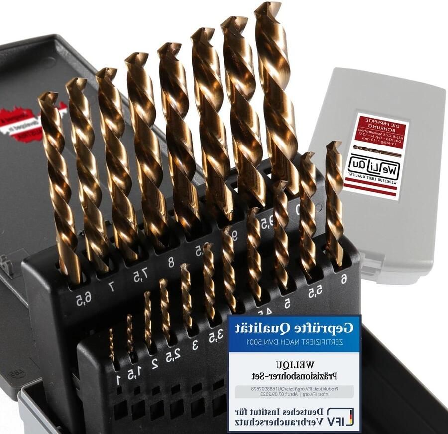 19-delige precisieboorset HSS-E M35 kobalt spiraalboren 1-10 mm zelfcentrerend metaalbewerking