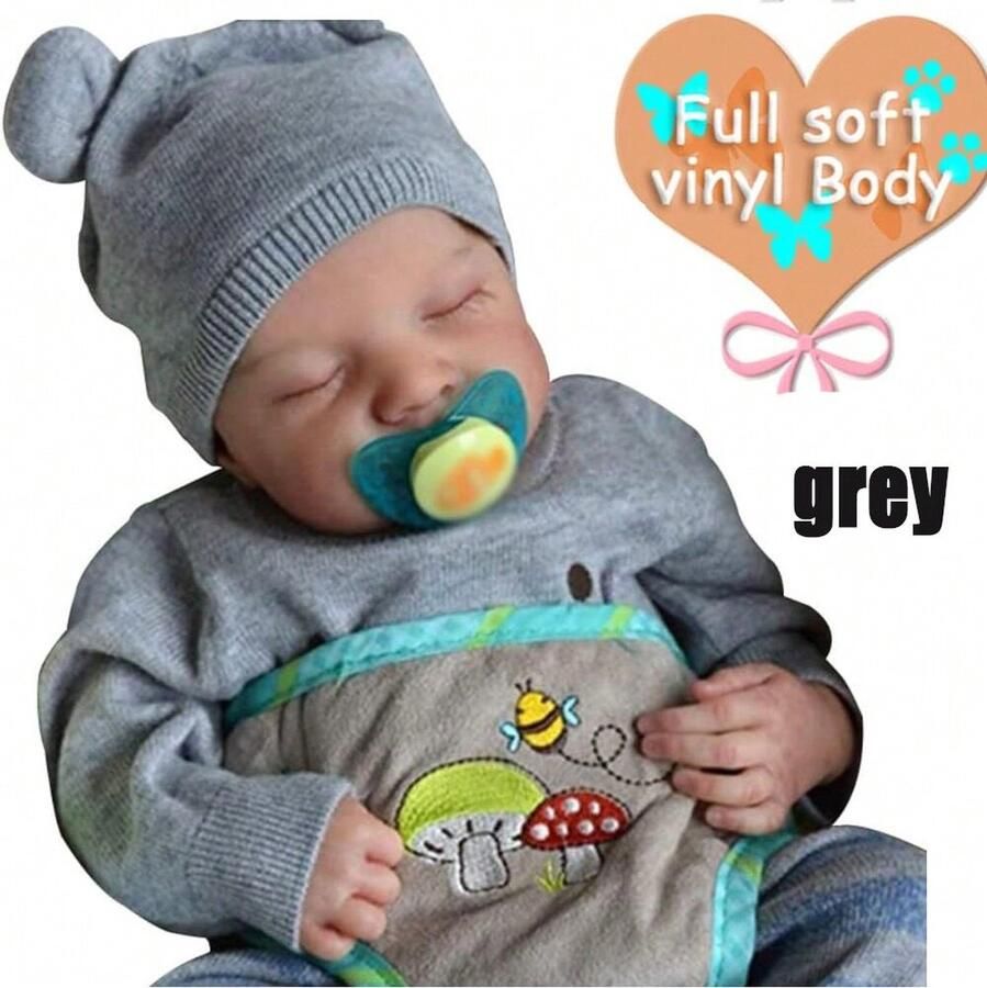 19 inch herboren poppen gemaakt van zacht vinylweefsel siliconen lichaam babypop met gesloten ogen slapende pasgeboren pop herboren baby's speelgoedcadeau voor kinderen (siliconen lichaam)
