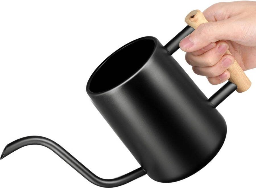 1L gieter voor binnen roestvrijstalen gieter voor gebruik binnenshuis metalen tuingieter met lange uitloop lange uitloop voor kamerplanten vetplanten bonsai (zwart)