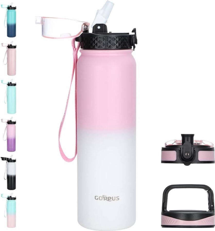 1L 32oz thermosfles met rietje Dubbellaags roestvrijstalen drinkfles 1 liter geïsoleerde fles Lekvrije sportwaterfles Koolzuurhoudende waterfles Drinkflessen BPA-vrije waterfles