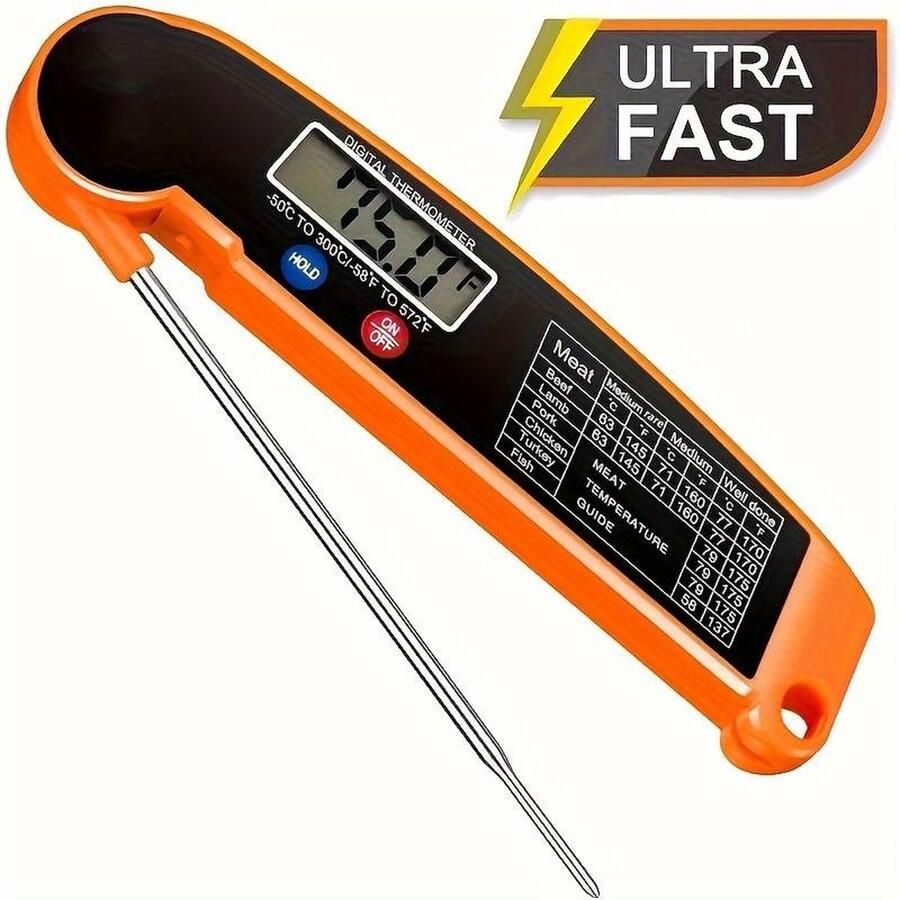 1pc Vleesthermometers Keuken Kookthermometer Digitale multifunctionele voedselthermometer Opvouwbare thermometer voor grillen BBQ Melk Water Koffie (oranje)