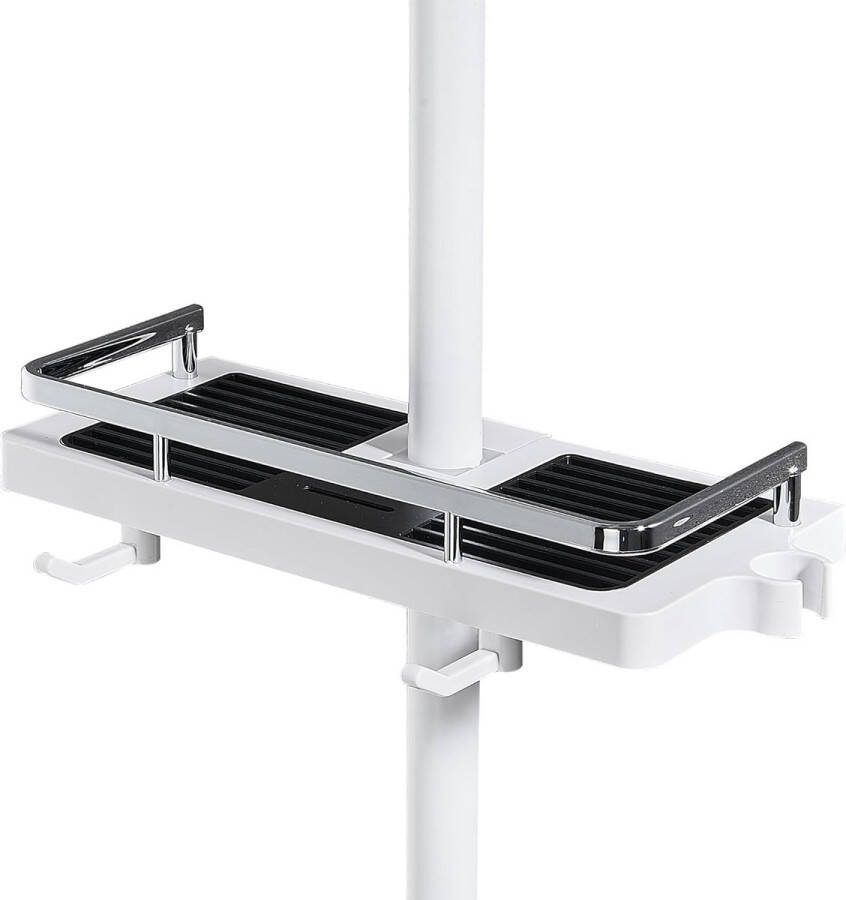 1Stuks Wit Douchestangen opbergrek Geen Boor Ponsvrije Multifunctionele Douche Opbergrek Douche Plank Opberger voor Zeep Shampoo Handdoek met Gesp en Douchekop Haak Geschikt voor 0.83-0.98inch Diameter Douche Rail