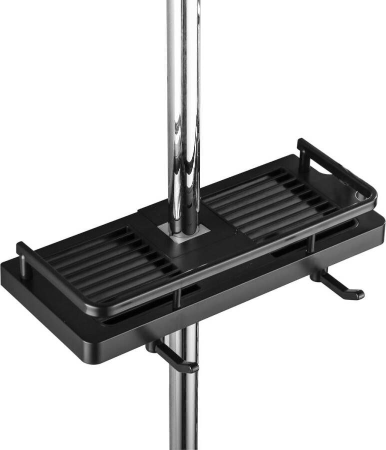 1Stuks Zwart Douchestangen opbergrek Geen Boor Ponsvrije Multifunctionele Douche Opbergrek Douche Plank Opberger voor Zeep Shampoo Handdoek met Gesp en Douchekop Haak Geschikt voor 0.83-0.98inch Diameter Douche Rail