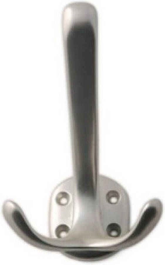1x Luxe kapstokhaken jashaken zilverkleurig met dubbele haak lang model hoogwaardig aluminium 11 x 6 8 cm zilveren kapstokhaakjes garderobe haakjes