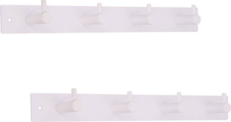 Merkloos Sans marque 1x Luxe kapstokken jashaken met 4x enkele haak hoogwaardig wit metaal 32.2 x 4.3 cm wandkapstokken kapstok