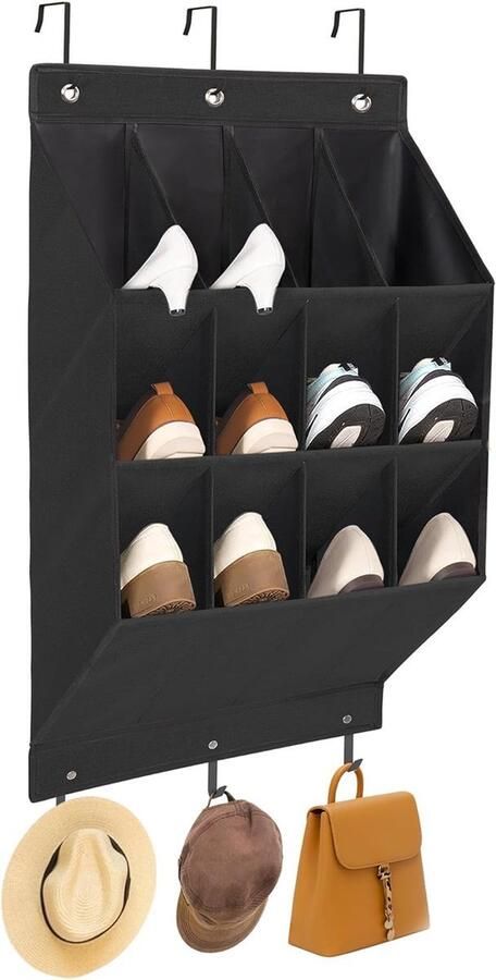 1x Schoenenzak Hangend Schoenen Opberger 12 Zakken Organizer Oplossing Voor Rondslingerende Ding Opbergen Van Schoenen Aan Deur Hoogwaardige Schoenenkast Deur Opbergzak Hangende Opberger Zwart Multifunctionele Ophanging