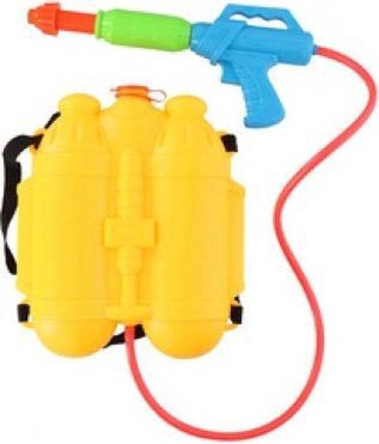 1x Speelgoed waterpistool waterpistolen geel watertank rugzak met waterspuit
