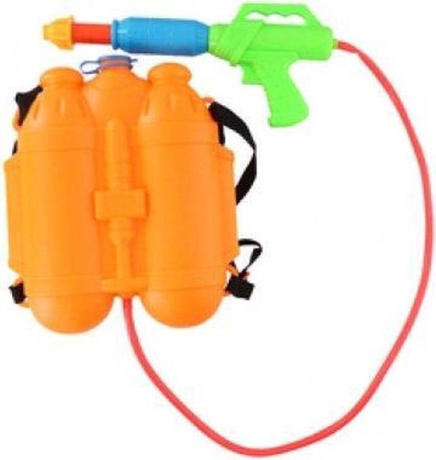 1x Speelgoed waterpistool waterpistolen oranje watertank rugzak met waterspuit
