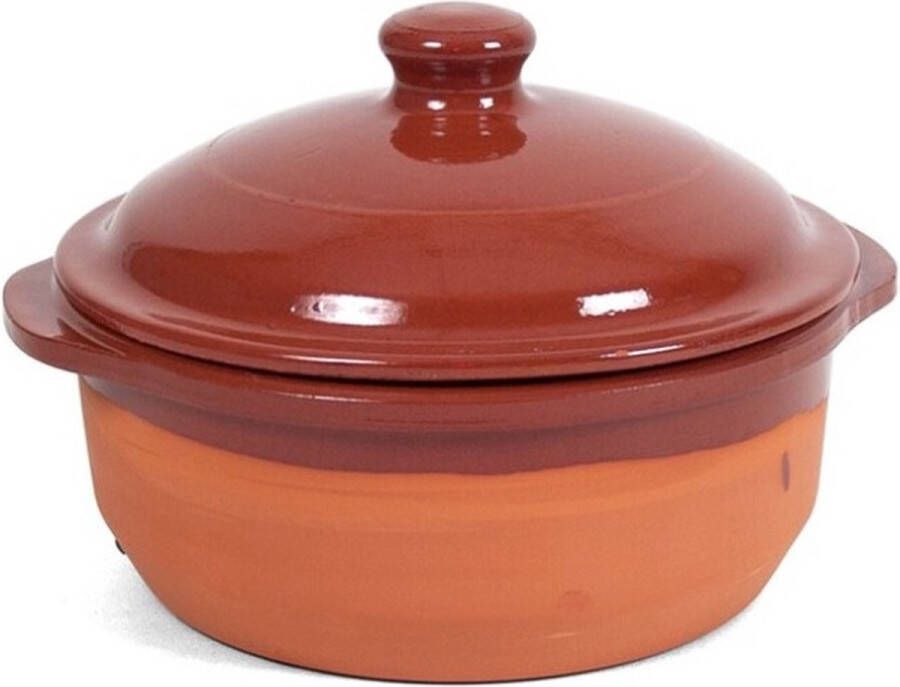 Merkloos Sans marque 1x Stenen ovenschalen met deksel bruin 20 cm Terracotta ovenschalen braadpannen pannetjes voor 1 persoon