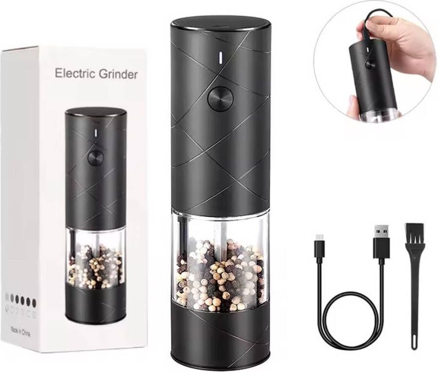 1x Usb Oplaadbare One-Knop Automatische Zout en Peper Molen Grinder Rechargeable Electric Pepper and Salt Grinder Usb Oplaadbare One-Knop Automatische Specerij Pepermolen Elektrische Zout En Peper Grinder