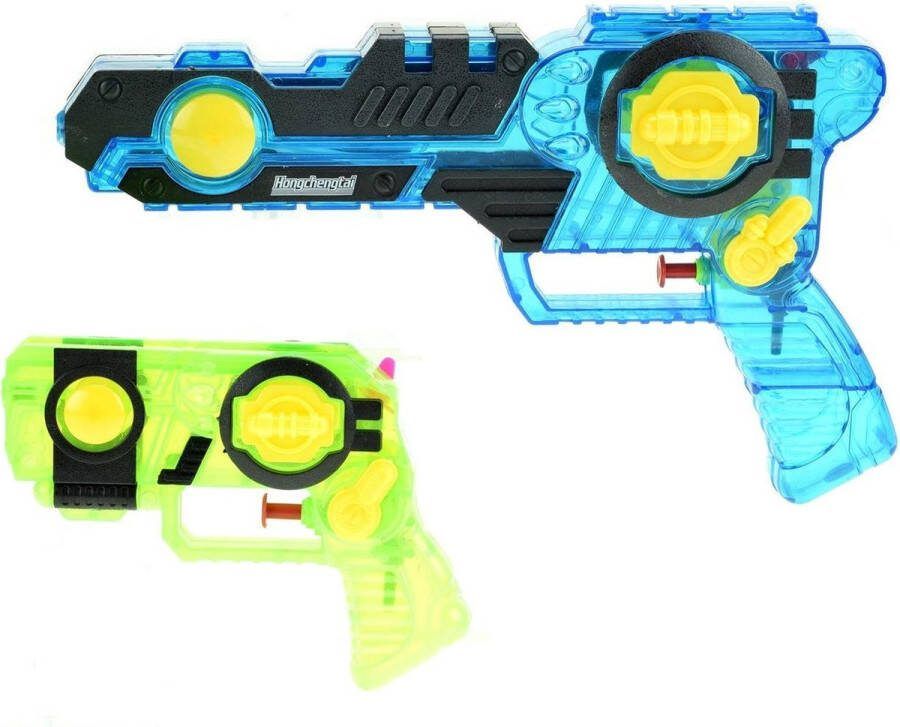 Toi-Toys 1x Waterpistolen waterpistool 2-delig van 26 cm blauw groen kinderspeelgoed waterspeelgoed van kunststof