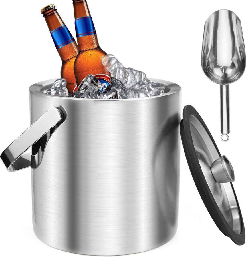 2 2L ijsblokjeshouder met luchtdicht deksel en schep roestvrijstalen ijsemmer voor ijsblokjes dubbelwandige geïsoleerde ijsemmer ijskoeler perfect voor bier champagne wijn drankjes fruit