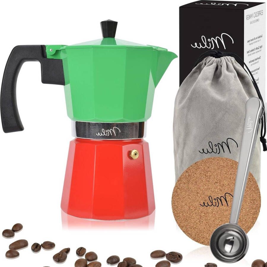 2-3-6-9 Beker Aluminium Stovetop Moka Pot Espresso Maker Set inclusief Onderzetter Lepel Borstel Niet Inductie