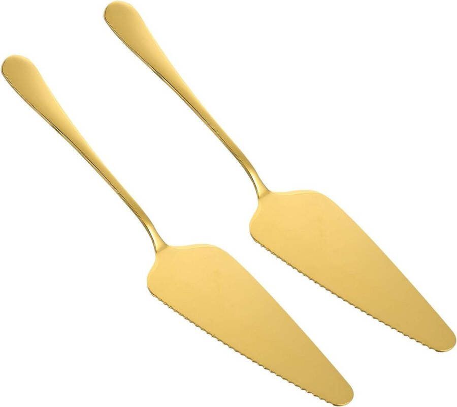 2-delig bruidstaartmes en taartschep set taartschep taarthouder driehoekige taartsnijder fijne gekartelde rand (goud) Taartsnijder