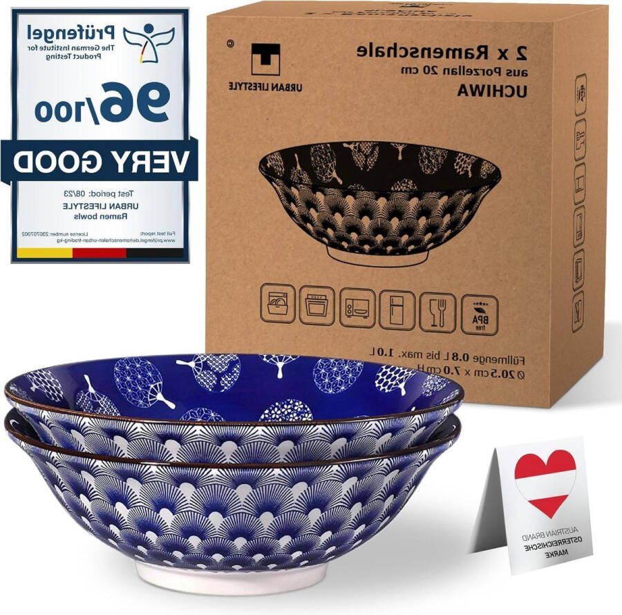 2-delig porseleinen ramen schalen set 1.0 L 20cm soepkom saladekom pho bowl noedels mueslikom Japans Uchiwa