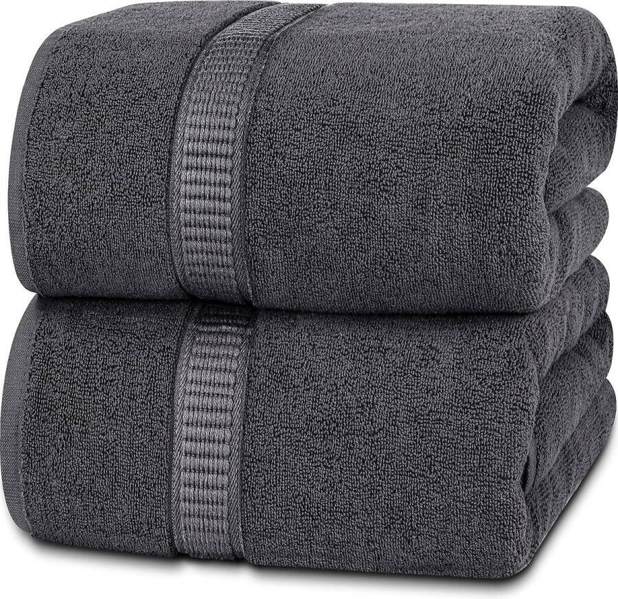 2-delige badhanddoeken groot van katoen met ophanglus saunahanddoeken grote badhanddoeken 90 x 180 cm (grijs)