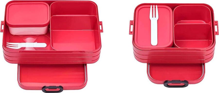 2-delige bento lunch box-set Take a Break Limited Edition Small of Large broodtrommel met bakjes geschikt voor maximaal 4 of 8 boterhammen TPE PP ABS 0 mm Nordic Red (rood)