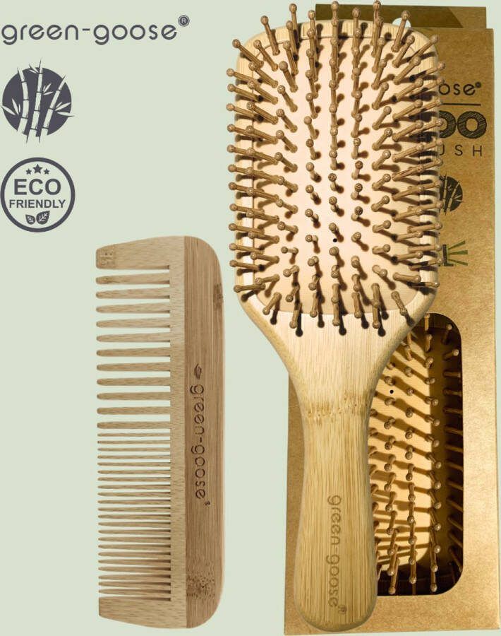 2-delige premium haarverzorgingsset peddelborstel en een stylingkam van bamboehout bamboe haarborstel en stylingkam voor elk haartype (2-delige kam + borstel)
