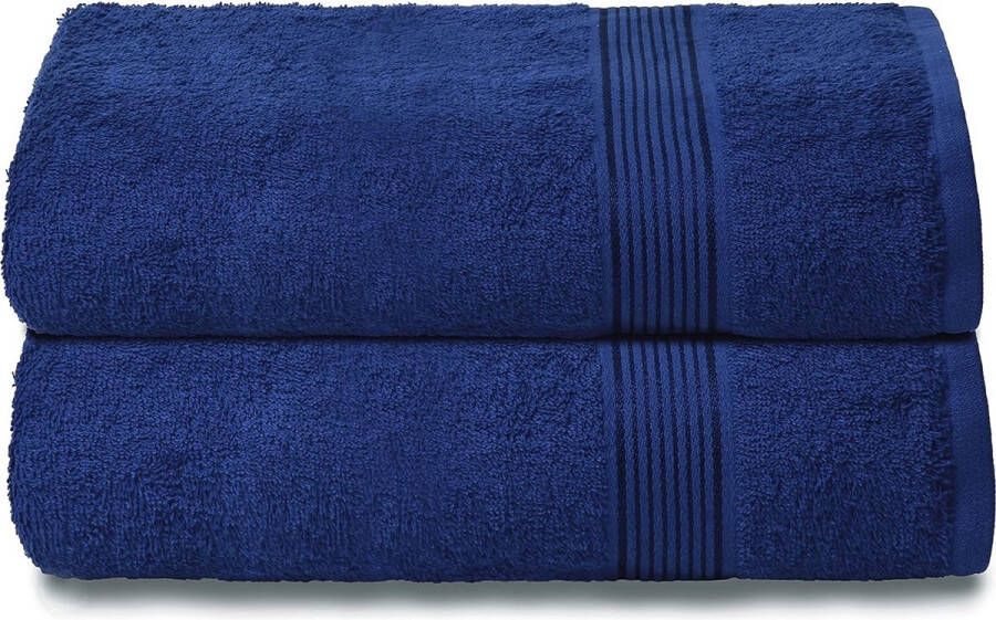 2-delige set extra grote katoenen badhanddoeken 70 x 140 cm ultra absorberend compact sneldrogend en licht marineblauw