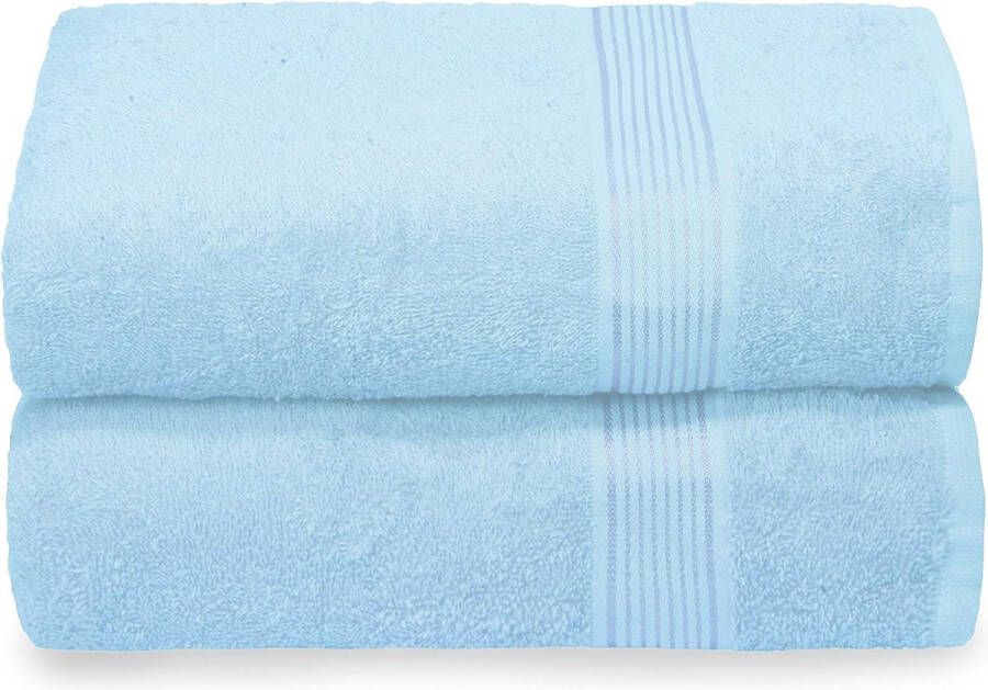 2-delige set extra grote katoenen badhanddoeken 70 x 140 cm ultra absorberend compact sneldrogend en licht hemelsblauw