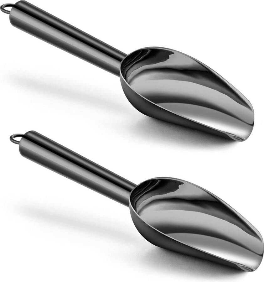 2-delige set IJsschep zwart roestvrij staal voederschep afweegschep keuken bar bruiloft buffet party vaatwasmachinebestendig 100 ml
