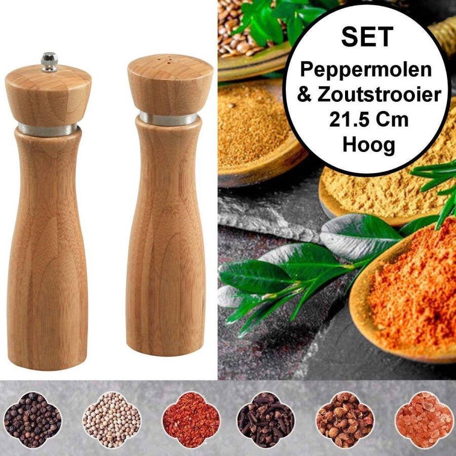 Kesper 2-Delige SET Pepermolen & Zoutstrooier FSC Bamboe hout Ø6 Hoogte 21.5 Cm Zout strooier en peper molen Keramisch maalwerk