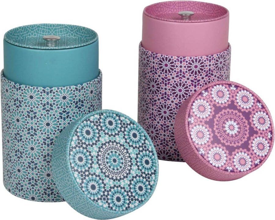 2-delige set theedozen Andalusia 75 x 117 mm blauw-lila tinten voor 150 g 2-delige set theedozen Andalusia 75 x 117 mm in blauw-lila tinten geschikt voor 150 g