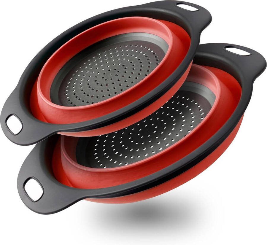 2-delige vergietset opvouwbare vergiet keuken siliconen pastazeef met handvat ruimtebesparende siliconen zeef voor buitencampingkeuken inclusief 2 maten blauw 30 cm en 25 cm