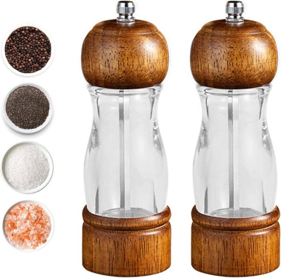 2-delige zout- en pepermolenset 16 cm houten zoutmolen navulbare handmatige pepermolen met instelbare grofheid