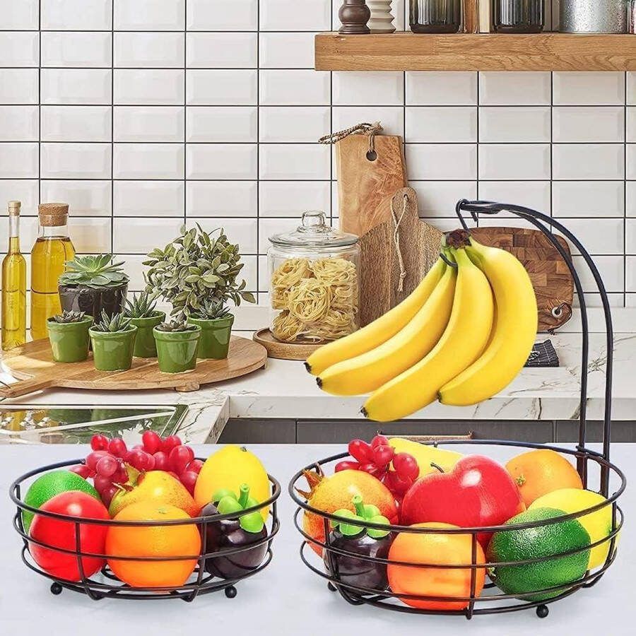 2-etages fruitmand voor groente en fruit modern en praktisch zwart metaal Fruit Basket
