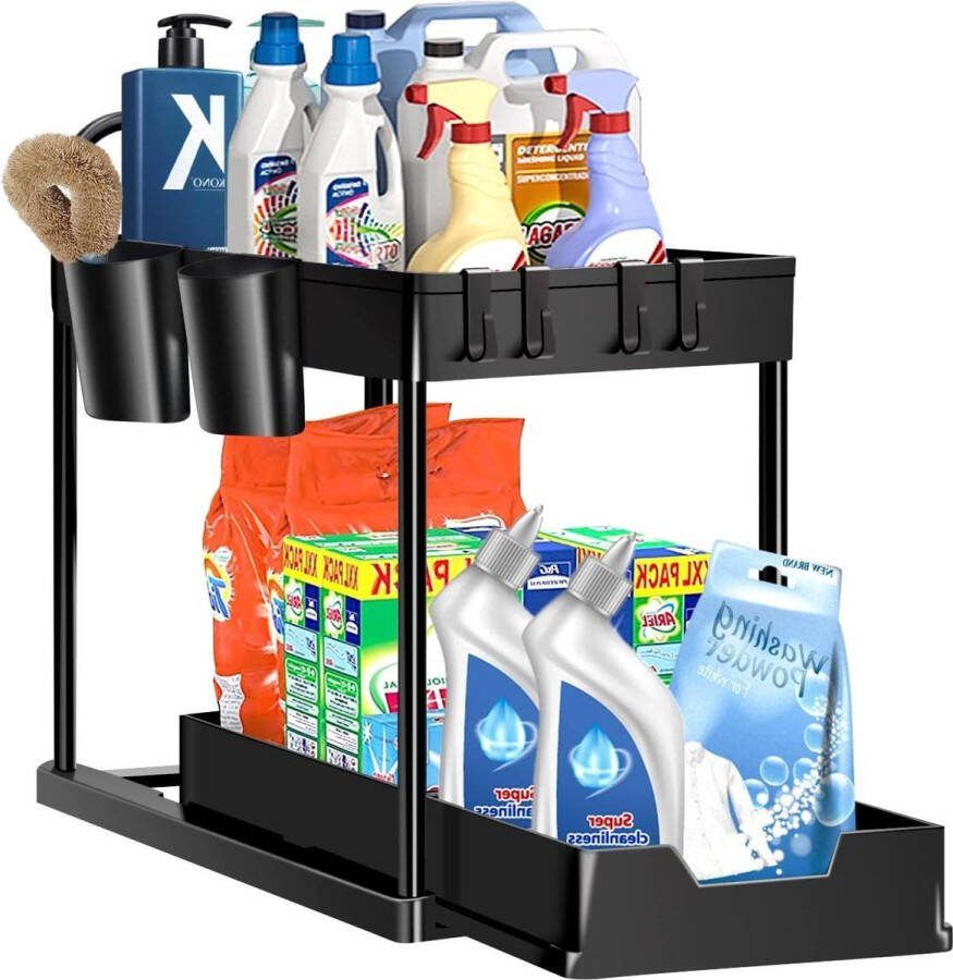 2 etages onder wastafel plank opbergrekken met verstelbare hoogte YIKANWEN Gootsteenkast Organizer