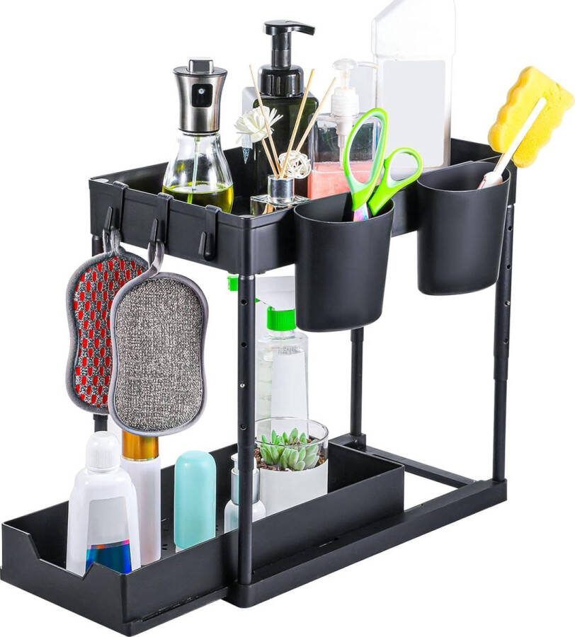 2 etages vaatwasser organizer keuken organizer met 2 kopjes onderkast organizer schoonmaakmiddel organizer keuken organizer voor badkamer keuken (zwart)