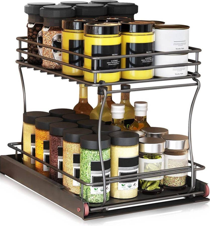 2 etages vaatwasserkastorganizer kruidenrek keukenorganizer kruidenrek uittrekbaar keukenrek voor keuken spoelbak badkamer kast (zwart)