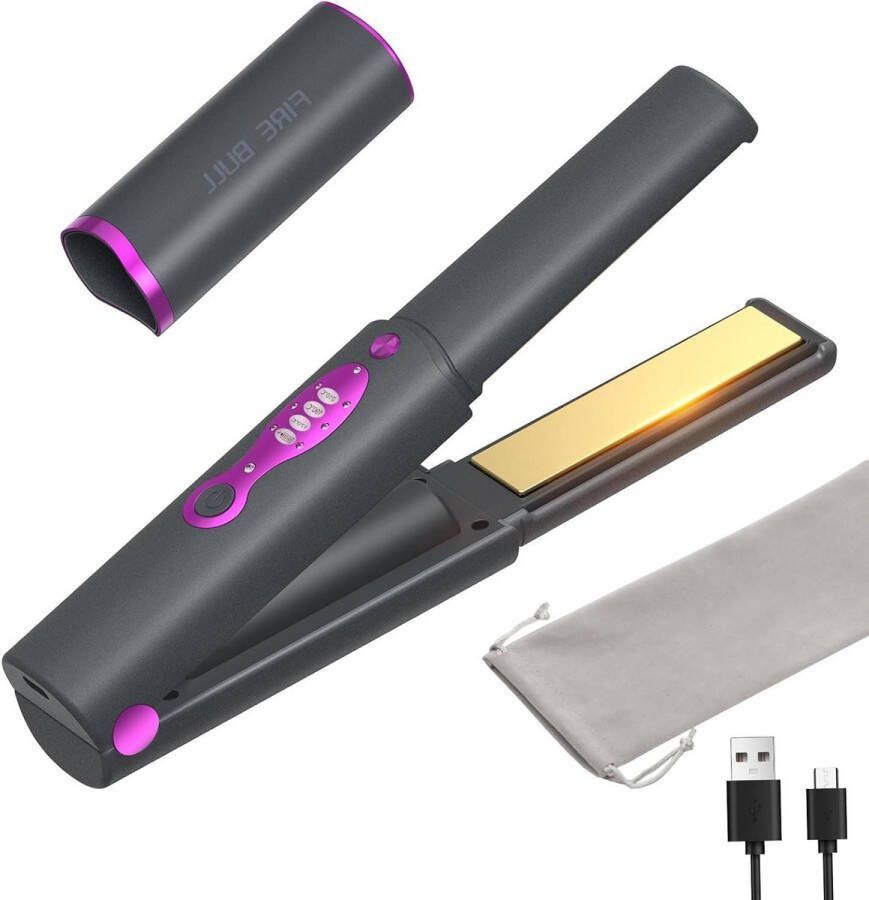 2-in-1 draadloze stijltang en krultang met titanium coating en snel opwarmend draagbaar en oplaadbaar met type-C anti-scald en 3 temperatuurniveaus