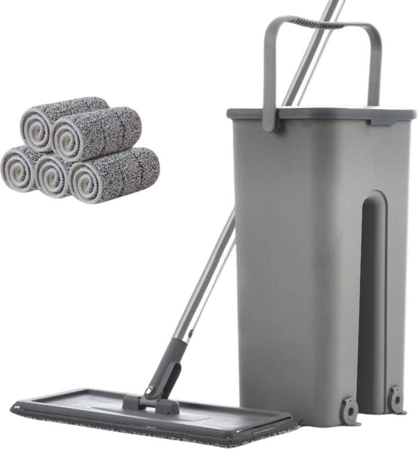 2-in-1 Dweilsysteem Met Wringer Dweil Met Emmer Inclusief 6 Doeken Vloertrekker Met Steel – Vloerwisser – Vloerreiniger