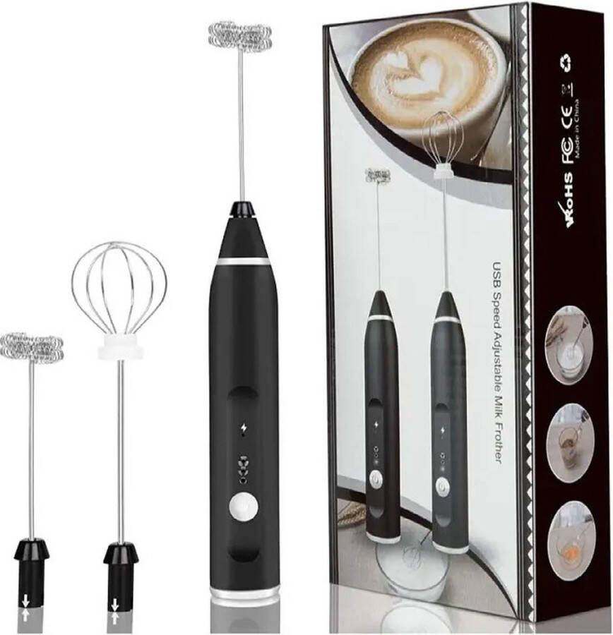 2 In 1 Elektrische Koffie Melk Opschuimer Usb Oplaadbaar Ei Klopper Garde Mixer – Zwart