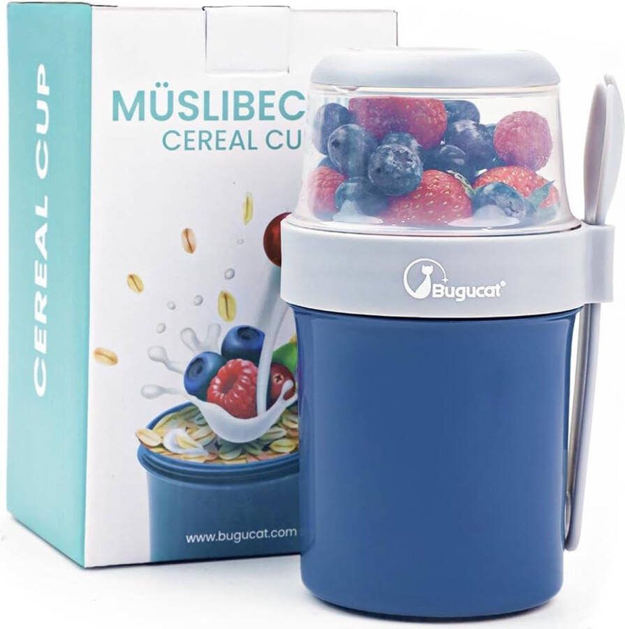 2-in-1 mueslibeker to go 560 ml + 310 ml praktische yoghurtbeker en mueslibeker voor picknick lekvrije lunchpot yoghurtbeker om mee te nemen met lepel slabeker yoghurt to go met lepel