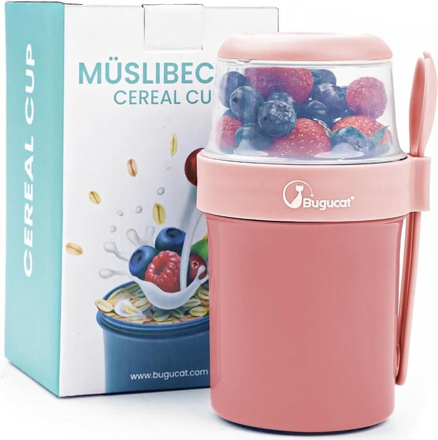 2-in-1 mueslibeker to go 560 ml + 310 ml praktische yoghurtbeker en mueslibeker voor picknick lekvrije lunchpot yoghurtbeker om mee te nemen met lepel slabeker yoghurt to go met lepel