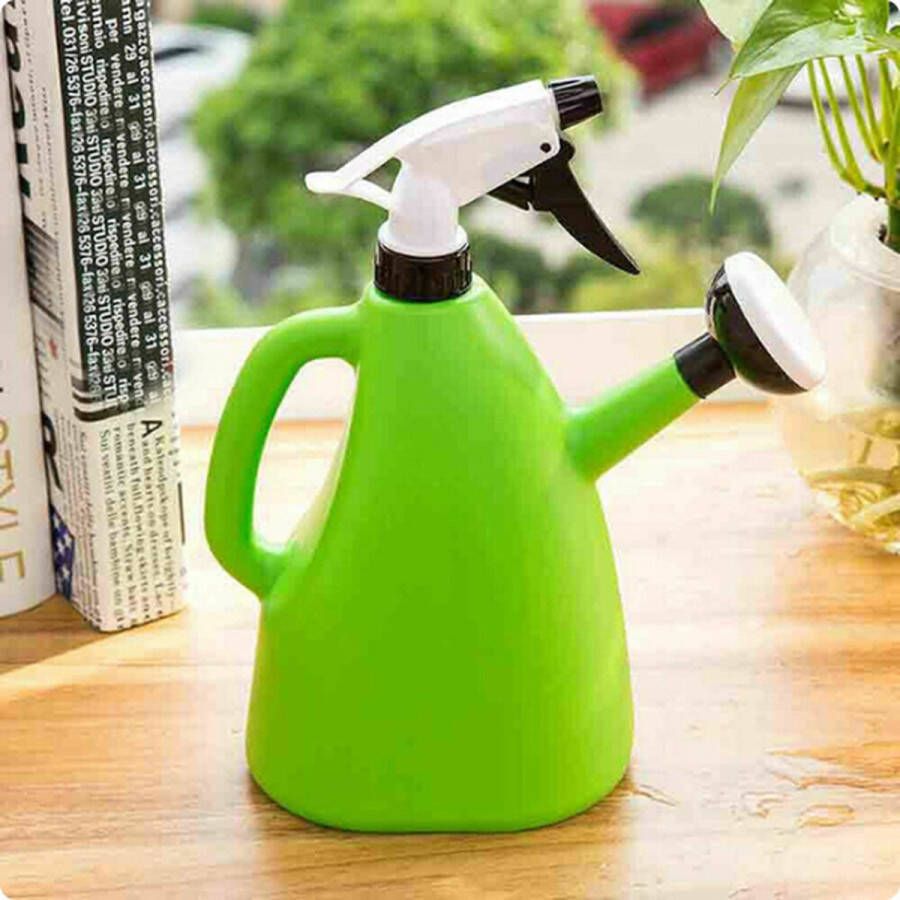 2 In 1 Plastic Gieter Indoor Tuin Planten Druk Spray Water Waterkoker Verstelbare Sproeier 1L groen