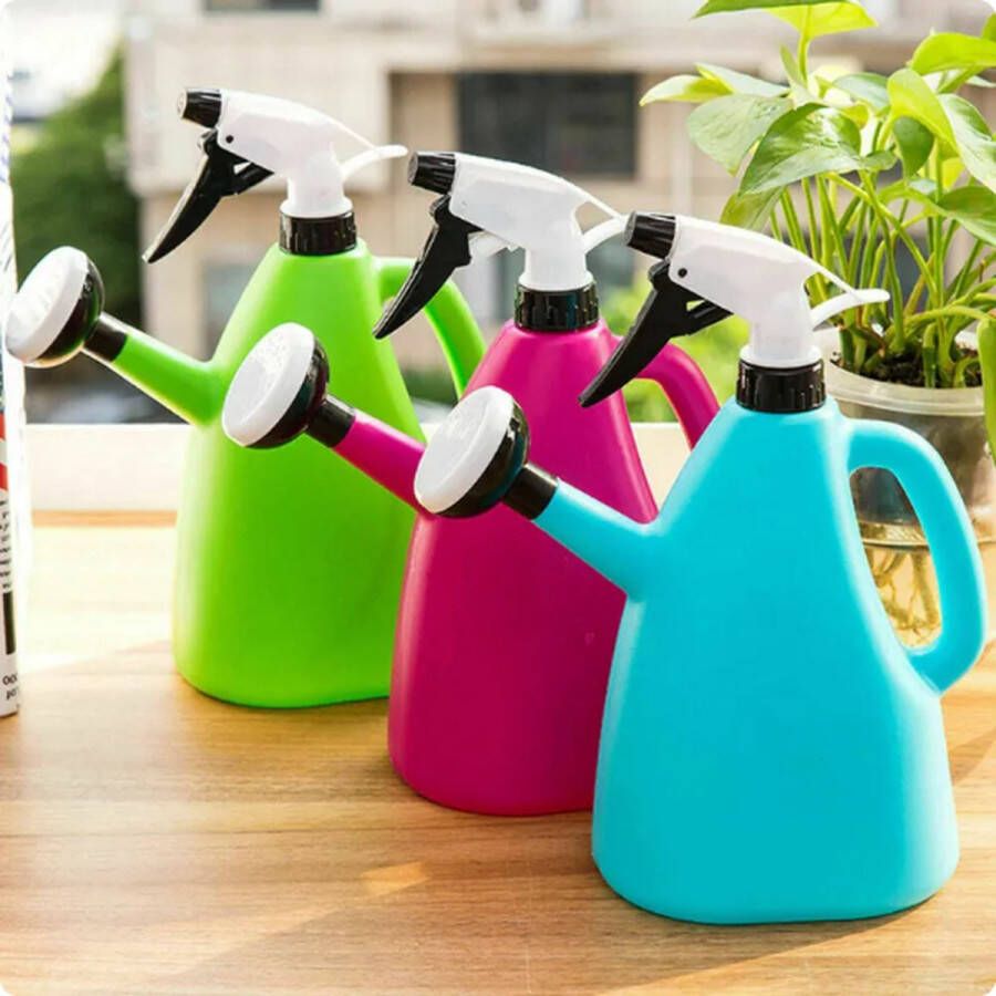 2 In 1 Plastic Gieter Indoor Tuin Planten Druk Spray Water Waterkoker Verstelbare Sproeier 1L roze