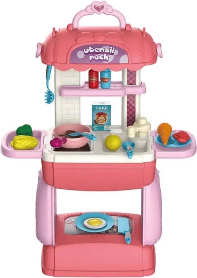 2-in-1 Premium kinderkeuken voor onderweg speelgoed vanaf 3 jaar met kookaccessoires