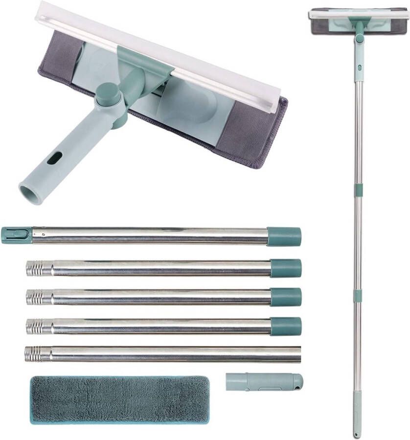 2-in-1 raamwisser met telescoopsteel 57-195 cm streepvrij transparant zachte rubberen lip ramenwasser telescopische