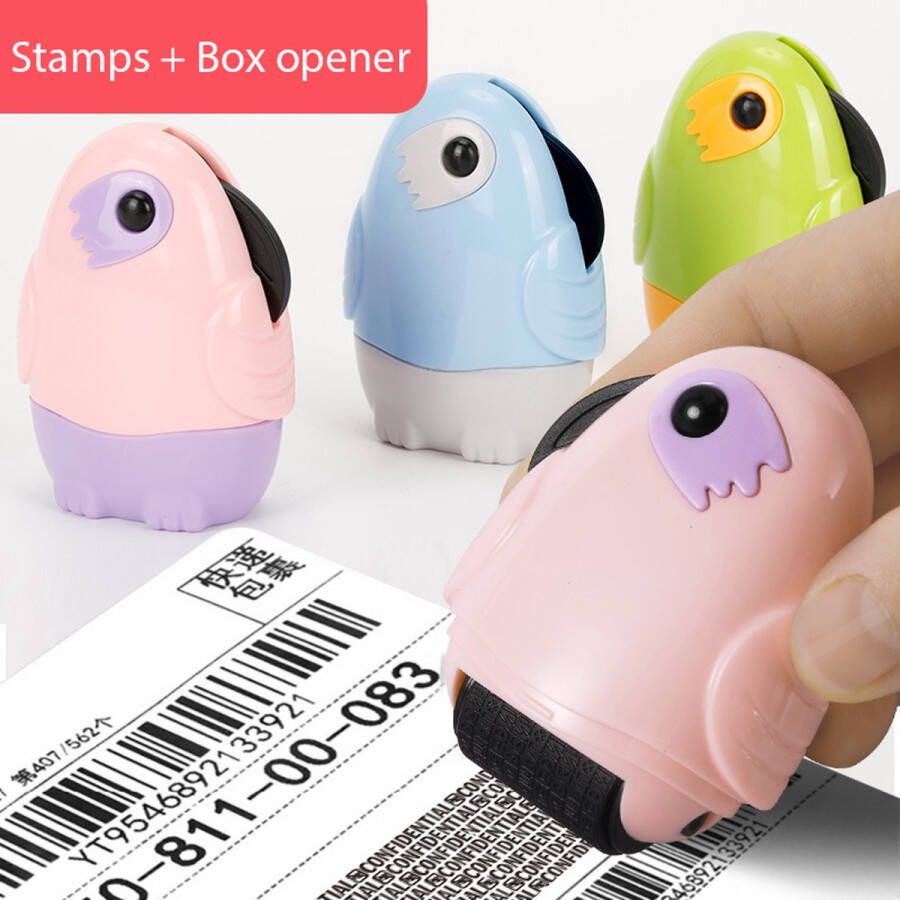 2-in-1 Roze Anti-diefstal stempelroller + dozenopener kantoorstempel identiteitsdiefstal stempel Anti-theft stamp Identity Protection Roller Stamps + box opener