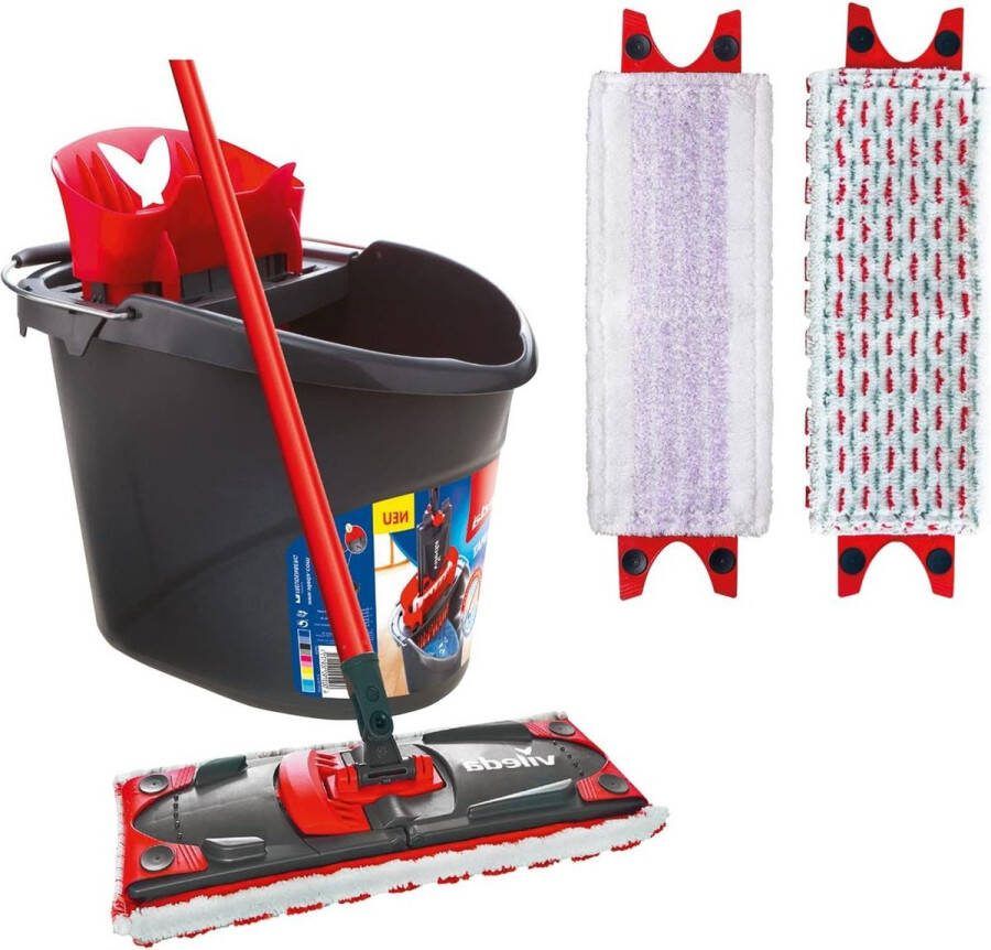2-in-1 vloerwisser complete set met extra gevoelige overtrek dweilmop met steel en emmer eco-verpakking