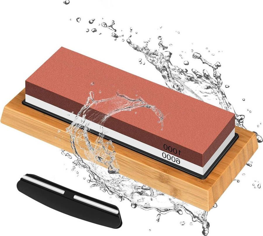 2-in-1 wetsteen 1000 6000 slijpsteen antislip siliconen houder koksmessen keukenmessen