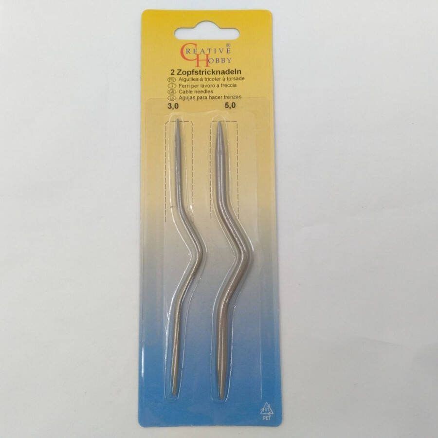 2 kabelnaalden maat dikte 3 en 5 lengte 13 cm grijs aluminium breinaalden voor kabelbreien 2x kabelnaald